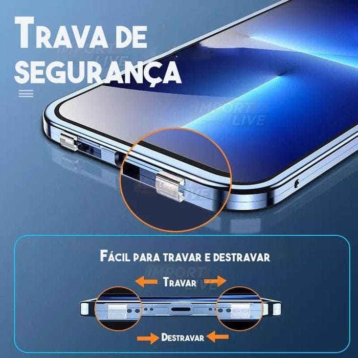 Case Magnética Blindada iPhone Dupla Proteção 360º C/ Proteção na Camera e Trava de Segurança