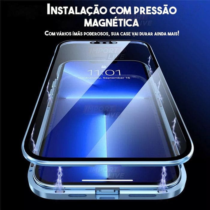 Case Magnética Blindada iPhone Dupla Proteção 360º C/ Proteção na Camera e Trava de Segurança