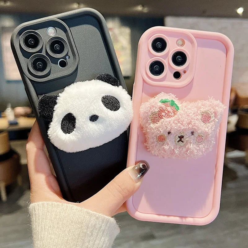 Case Cute Animals - Capa Fofa 3D de Pelúcia para Xiaomi Linha Mi & POCO