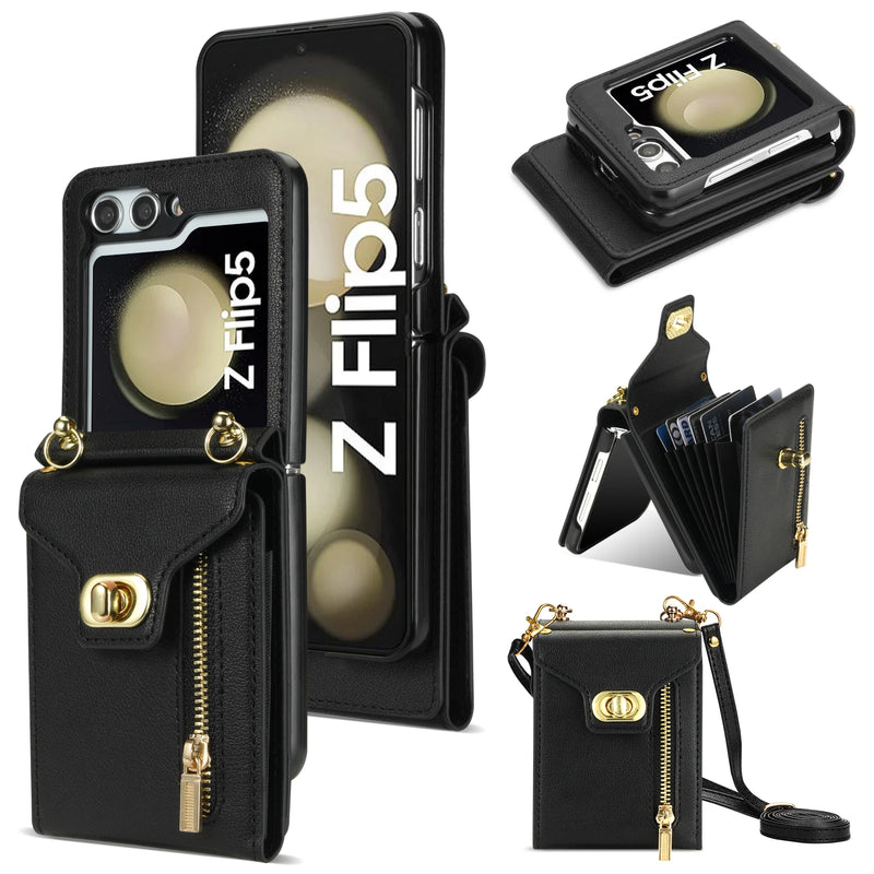 Case Carteira em Couro Crossbody Luxo - para Samsung Z Flip