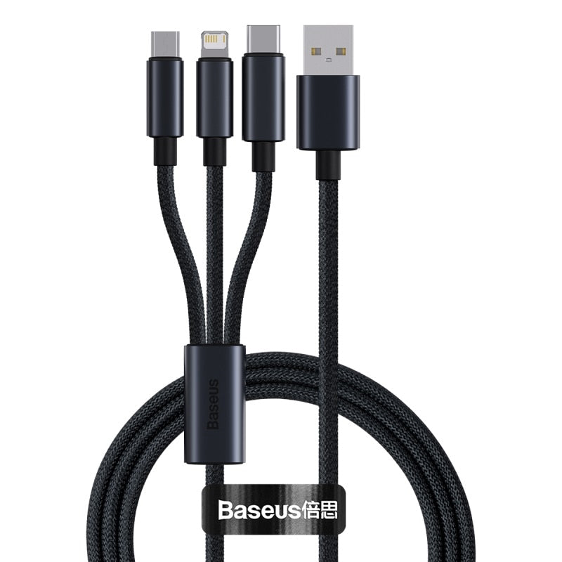 Cabo Baseus Ultra 3 em 1 - USB-C, Micro USB e Lightning