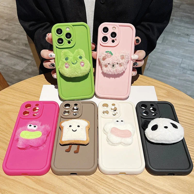 Case Cute Animals - Capa Fofa 3D de Pelúcia para Xiaomi Linha Mi & POCO