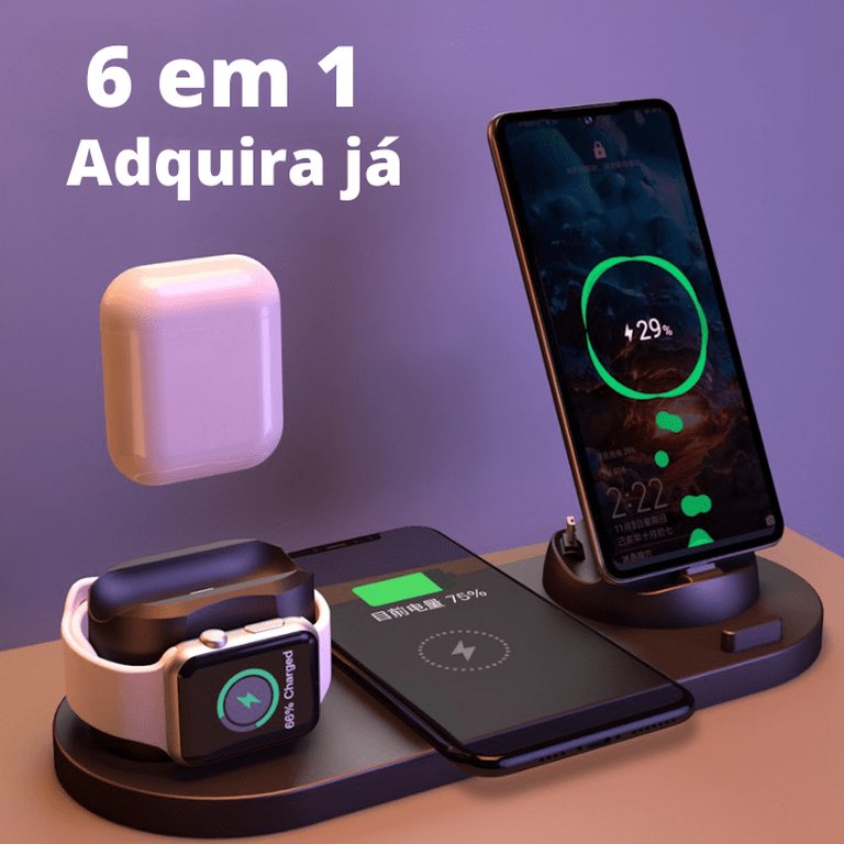 Base de Carregamento Sem Fio iPhone e Android - 6 em 1