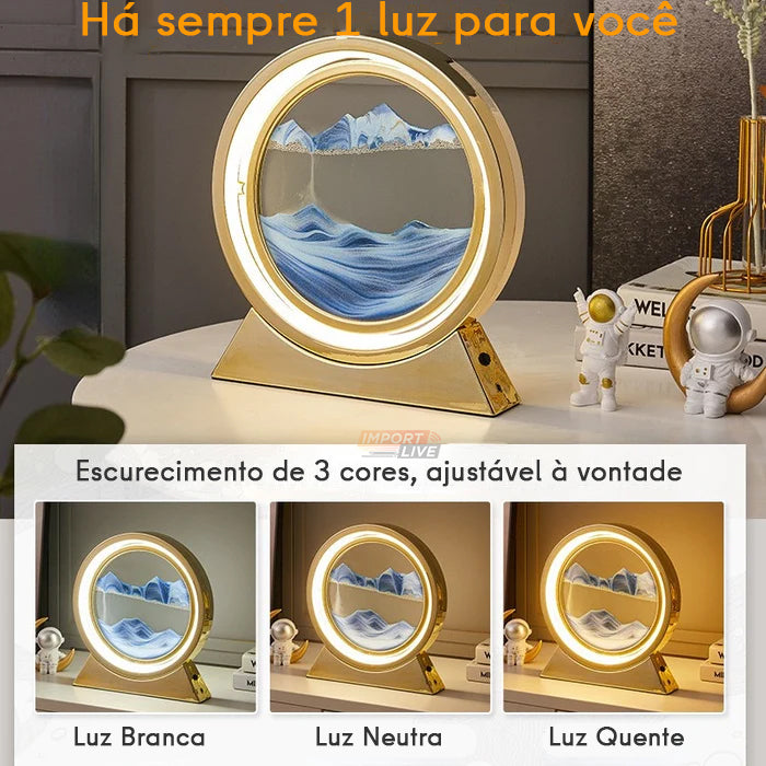 Ampulheta Rotativa LED 3D - Areia Movediça
