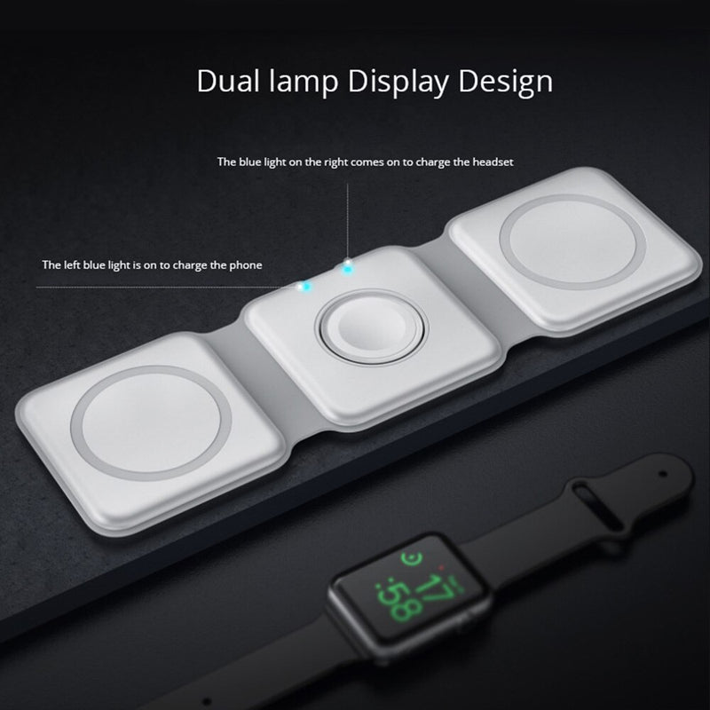 Carregador Magnético 3 em 1 Portátil Para iPhone, Apple Watch e Airpods