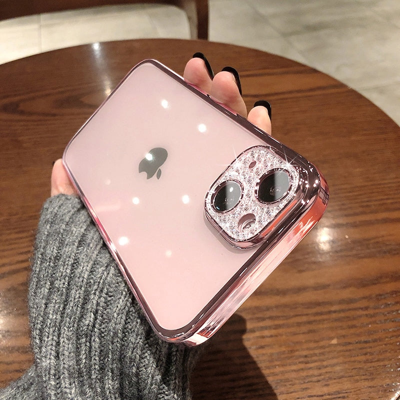 Case Luxuosa Glitter Diamante iPhone - Com Protetores de Lente
