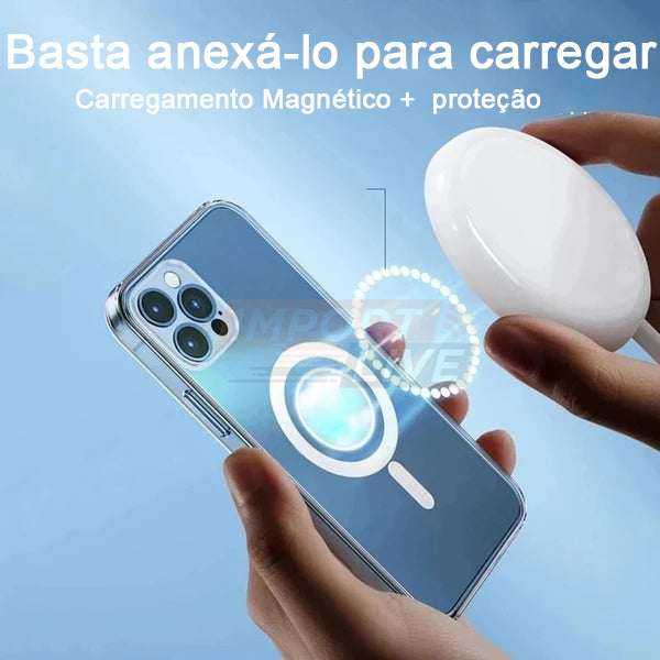 Kit Exclusivo Duo MagSafe iPhone - Linha 15 | Case Transparente + Carteira Magnética em Couro