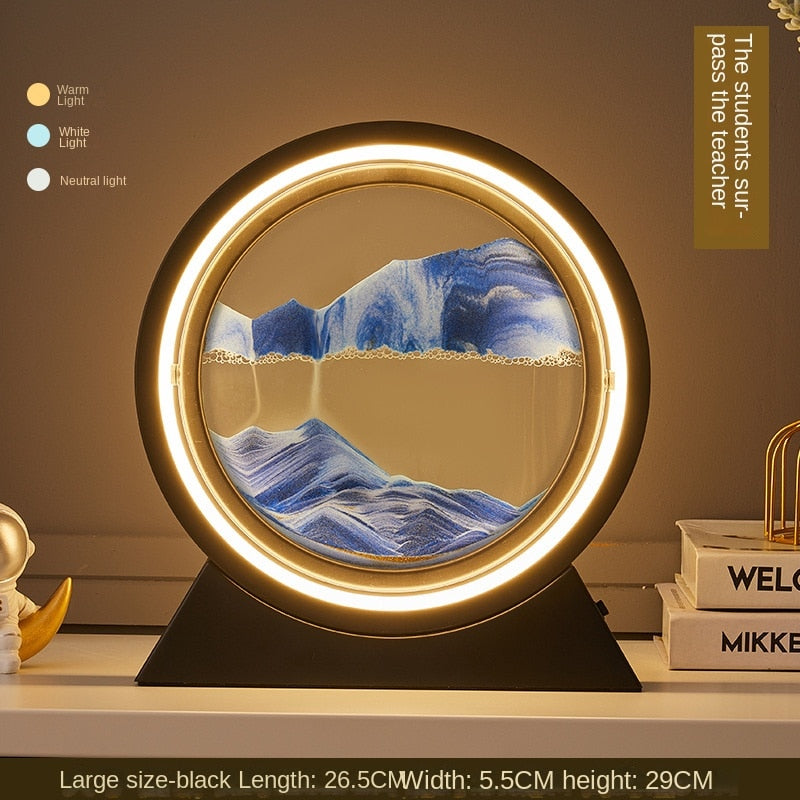 Ampulheta Rotativa LED 3D - Areia Movediça