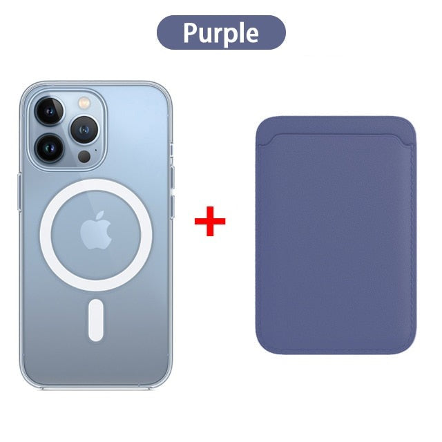 Kit Exclusivo Duo MagSafe iPhone | Case Transparente + Carteira Magnética em Couro